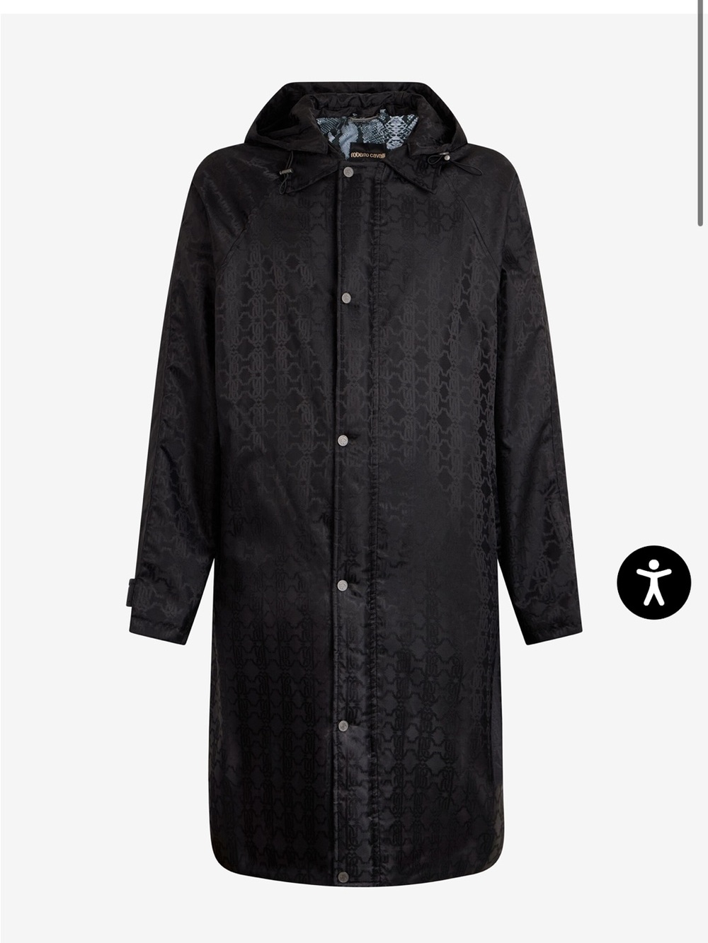 Roberto Cavalli Black Hooded Raincoat with Subtle Monogram